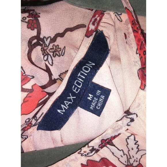 Womens dress floral cold shoulder sheath Stretch Sz M peachy Pink Max Edition - Picture 6 of 11